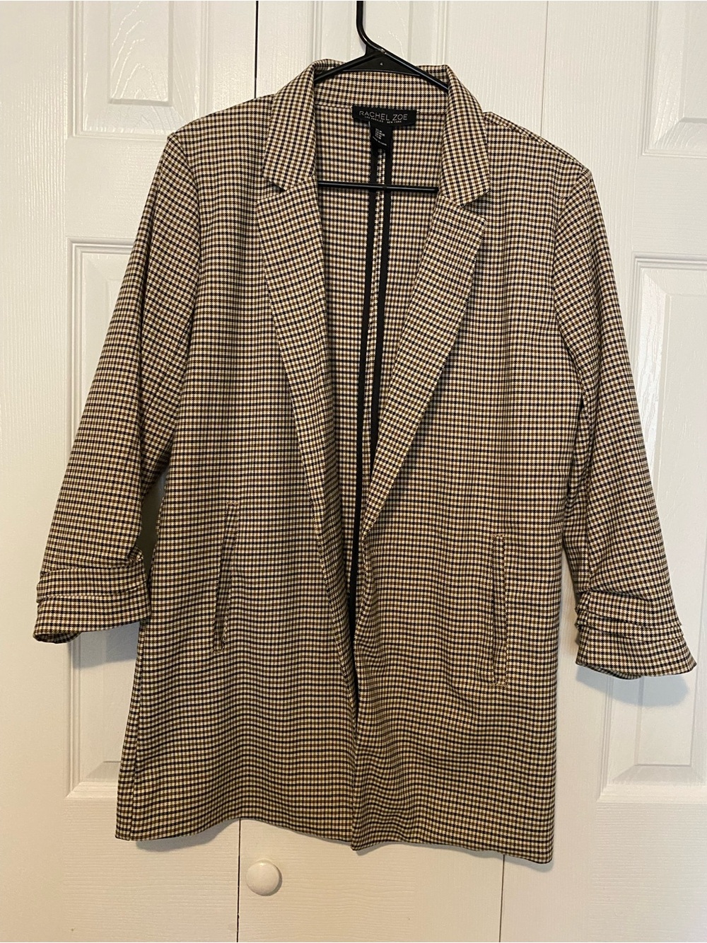 Rachel Zoe Black and Cream Houndstooth Open Blazer
